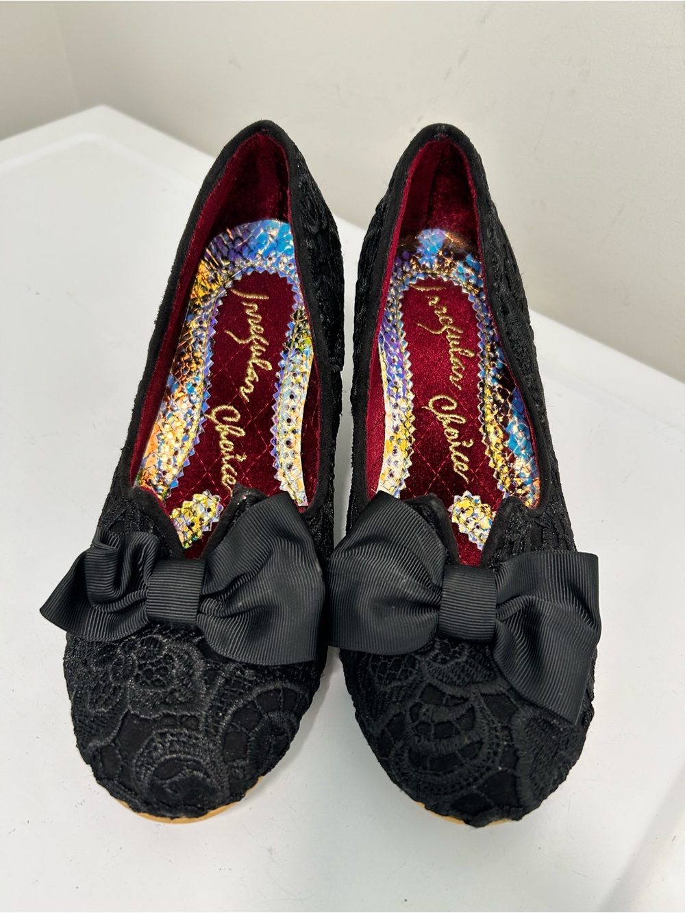 Irregular Choice Lace Bow Kitten Heels Black Size 8 US 39 EU